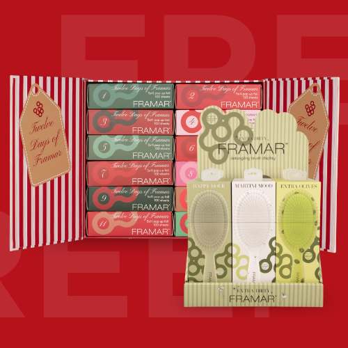 Spend over $2000 on equipment to claim a free Framar advent calendar and a 9pc detangle brush display